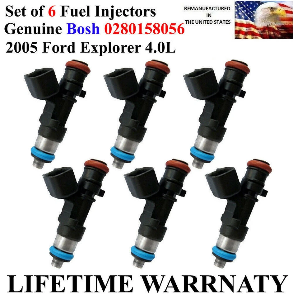 Juego de 6 inyectores de combustible originales Bosch para Ford Explorer 2005 4,0 L OEM Foto 1 de 1