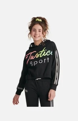 Sudadera con capucha Justice Fleece para niñas J-Sport dobladillo ceñido activa recortada negra varias tallas Foto 1 de 4