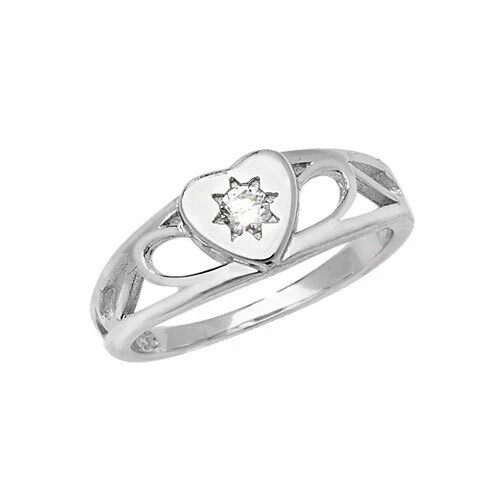 Argento Sterling Bambino/Bambina Bianco Pietra Cuore Anello Sigillo - Immagine 1 di 1
