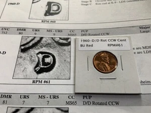 1960-D D/D Rotated CCW Lincoln Cent RPM BU Red RPM #61 - Picture 1 of 1