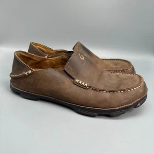 OluKai Moloa Men's 10 Dark Brown Leather Slip-On Low Top Casual Comfort Loafers - Picture 1 of 10