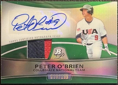 Peter O’Brien 2010 Bowman Platinum Green Refractor Patch Autograph RC /199 USA - Image 1 of 2