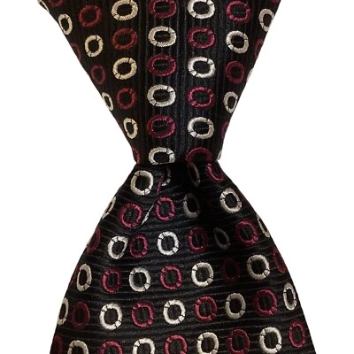 Corbata clásica de diseñador CHAPS para hombre 100 % seda CÍRCULOS negra/púrpura/gris usada en excelente estado Foto 1 de 3