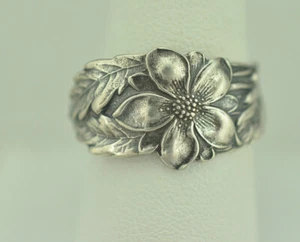 Zierlicher einfarbiger 925er Sterlingsilber Säule Blume Blumenmuster verstellbarer Löffelring - Bild 1 von 7