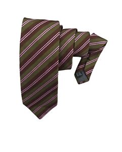 LAGERFELD Green Striped Silk Tie ITALY 61 "/ 3.5” EC