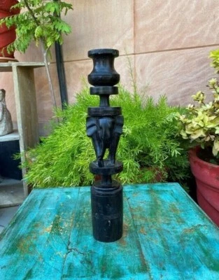 Antique Old Rare Beautiful Wooden Hand Craved Elephant Figurine Candle Holder - Image 1 of 4