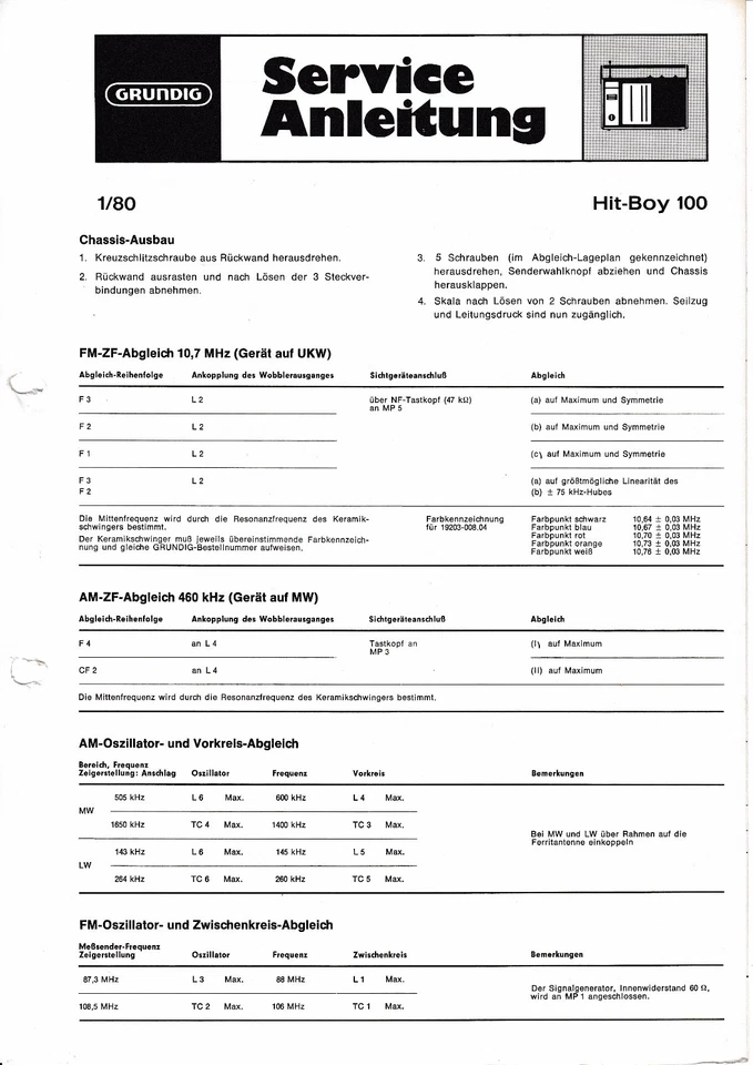 Manual de servicio para Grundig Hit Boy 100 Foto 1 de 1