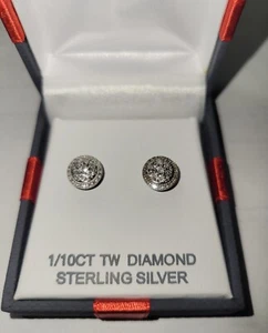 Sterling Silver 925 1/10 Carat TW Diamond Halo Stud Earrings New With Tags - Picture 1 of 7