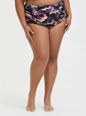 Women Plus Swim 4x Torrid 4 26 Floral High Waist Black Bottom UPF 50+ Summer - Image 1 of 2