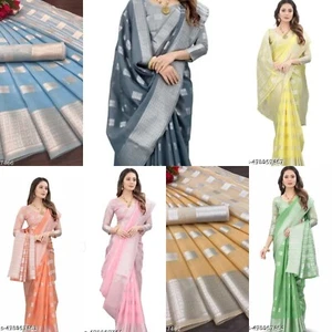 Mujer Pattu Algodón Lino Seda Sari Con Blusa Pieza - Imagen 1 de 29