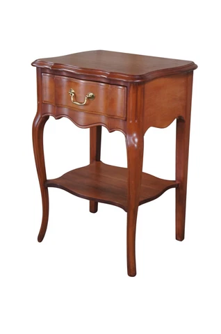 Vintage French Provincial Mahogany Serpentine Bedside Table W/ Drawer Nightstand Cover