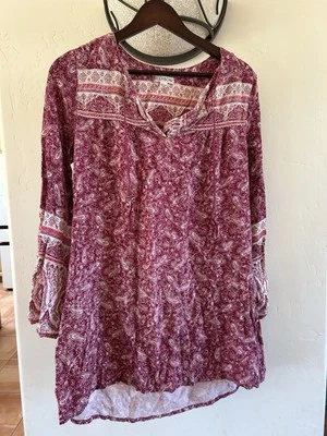 Billabong Women’s Bohemian Pink Floral Parsley Peasant Top Long Sleeve Sz Small - Image 1 of 4