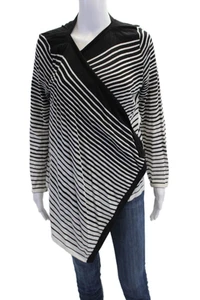 Michael Michael Kors Womens Striped Open Cardigan Sweater White Black Medium - Picture 1 of 6