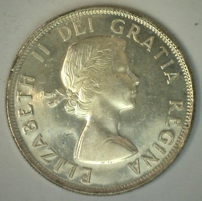 1953 Canada Silver Fifty Cents Coin Toned Large Date Straps Uncirculated 50 Cent - Image 1 of 2