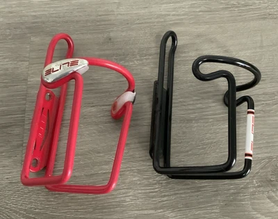 ELITE  WATER BOTTLE CAGES (2) ALUMINUM BLACK AND READ 176 GRAMS FOR THE PAIR - Image 1 of 4