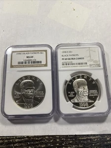 (2) 1998-S $1 Black Patriots Silver Dollars NGC PF/MS 69 Item 9499 - Picture 1 of 9