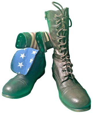 Botas femininas de bambu tamanho 8 marrom com cadarço bandeira de batalha zíper interno nas costas 112925B - Imagem 1 de 4