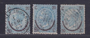 Italy Scott 34,34a,34b Used 1865 20c on 15c Victor Emmanuel II Types I, II, III - Picture 1 of 2