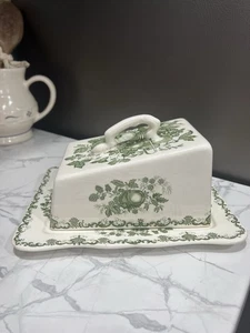 Vintage Masons Ironstone Fruit Basket Green Cheese Or Butter Dish - Picture 1 of 11