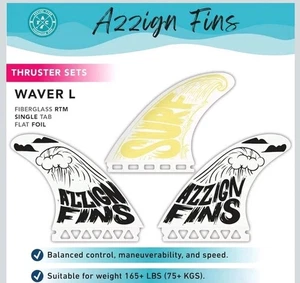 Surfboard Thruster L Tri Fin Set Single Tab Fiberglass RTM Honeycomb Key w/ Bag - Picture 1 of 5