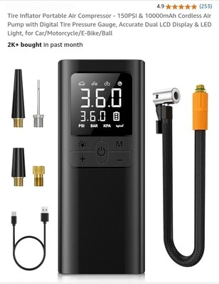 Tire Inflator Portable Air Compressor - 150PSI & 10000mAh Cordless Air Pump with Foto 1 de 4
