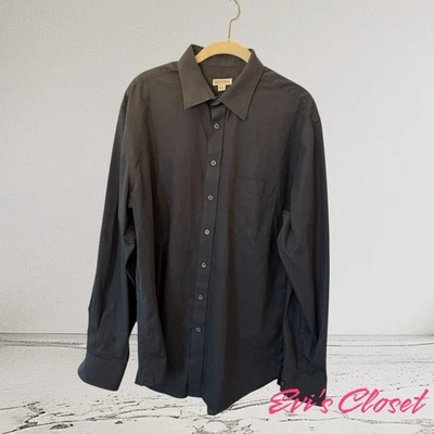 Merona Men' 16-16 1/2 Black Button-Up Shirt Long Sleeve Collared Business Casual - Image 1 of 4