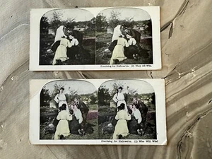 1800s A Practicing for Halloween Vintage Victoriano Estereoscópico Dos Stereoview - Imagen 1 de 4