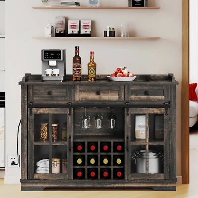 53" Farmhouse Buffet Cabinet Sideboard with 3 Drawers Liquor Coffee Bar Cupboard - Image 1 of 4