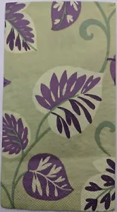TWO Individual Paper Guest Decoupage Napkins- Purple Leaves with Green Back 1091 - Picture 1 of 2