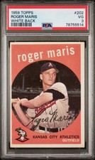 1959 Topps #202 Roger Maris - WHITE BACK - PSA Graded 2 - Kansas City Athletics