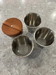 Vintage Denmark Stainless Steel Stirrup Cups - Set 4 In Leather Case - Picture 1 of 5