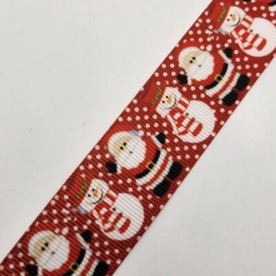 1m Cute Santa and Snowman Red Grosgrain Christmas Ribbon - 25mm wide - Image 1 of 2