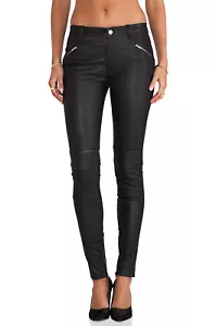 BLK DNM WOMENS BLACK LEATHER MOTO PANTS 1 SIZE 28 NEW - Picture 1 of 9