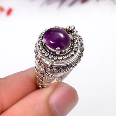 Anillo venenoso hecho a mano con piedras preciosas de amatista natural, anillo venenoso de amatista de plata 925. Foto 1 de 4