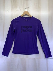 PePe Jeans London Girls Size 16 Purple Long Sleeve Sequined Logo Top-7712 - Picture 1 of 7