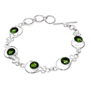 Green Peridot Gemstone Jewelry 925 Sterling Silver Chain Bracelet For Women - Picture 1 of 6