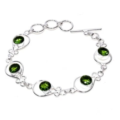 Green Peridot Gemstone Jewelry 925 Sterling Silver Chain Bracelet For Women - Image 1 of 4