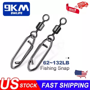 9KM 100Pcs Fishing Swivels Rolling Swivel with Safety Snap Interlock Connector - Picture 1 of 14