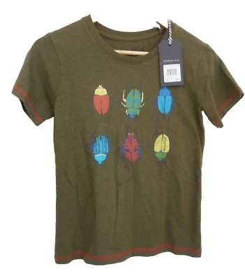 Weird Fish T Shirt Age 9-10 New with Tags Dark Olive Beetle Print Manny Graphic - Image 1 of 4
