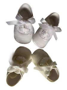 Baby Boy White/Ivory Christening Wedding Silk Satin Shoes Booties Newborn-2 Mths - Picture 1 of 9