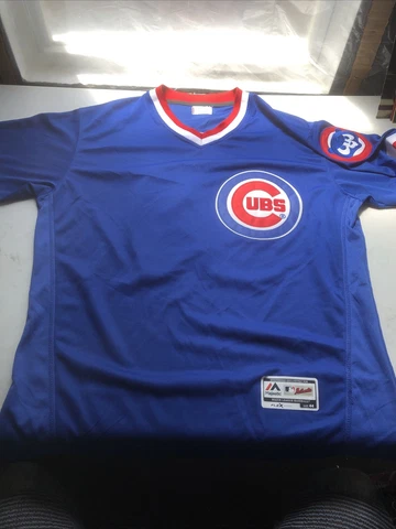 MLB Chicago Cubs Ernie Banks 14 Majestic Red White Blue Pullover Sewn Jersey 44 Cover