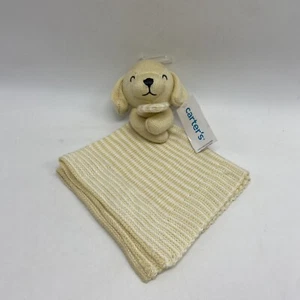 NEW Carters Knit Puppy Dog Security Blanket White & Yellow Striped Baby Lovey - Picture 1 of 5