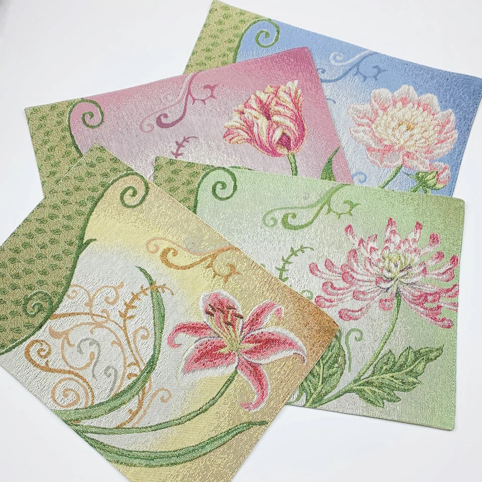 Stately Floral Lily Poppy Peony Chrysanthemum Cluster Tapestry Placemats Set 4 - Image 1 of 1
