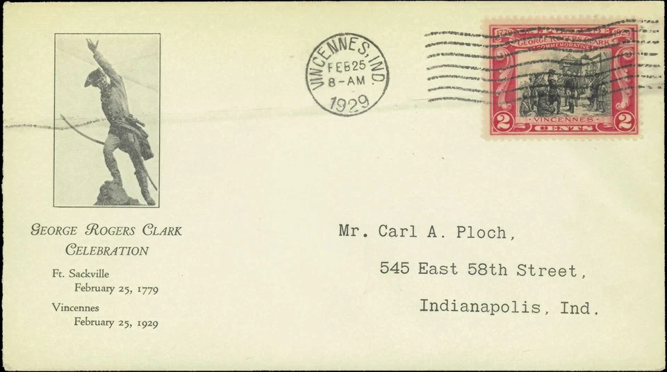 SAVOYSTAMPS- USA Cover -1929-George Rogers Clark-# 651 FDC-Indianapolis Indiana - Image 1 of 1