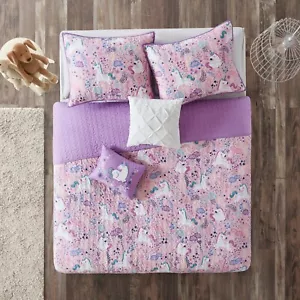 Unicorn Reversible Cotton Quilt Set Full/Queen with Throw Pillows - Picture 1 of 14