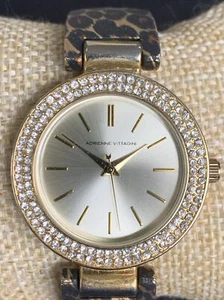 Adrienne Vittadini Women’s Watch AD10131 Gold Tone Face Rhinestones Leopard WR - Picture 1 of 9