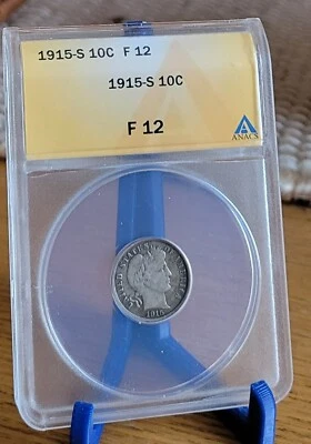 Moeda de dez centavos de prata 1915-S Barber F12 ANACS - Imagem 1 de 2