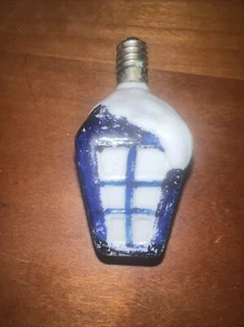 Old Vintage House Shape Christmas Tree Light Bulb Opaque Milk Glass Blue - Picture 1 of 7