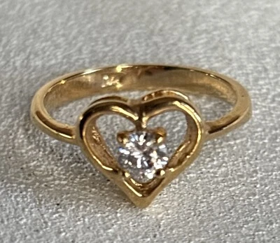 Park Lane Heart Ring Signed Size 6 Gold Tone Crystal Solitaire Center Rare HTF - Image 1 of 4