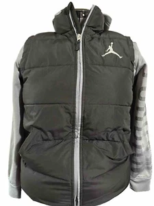 Nike Air Jordan Black & Grey Therma Fit Puffer Hooded Jacket Boys Size Medium - Picture 1 of 3